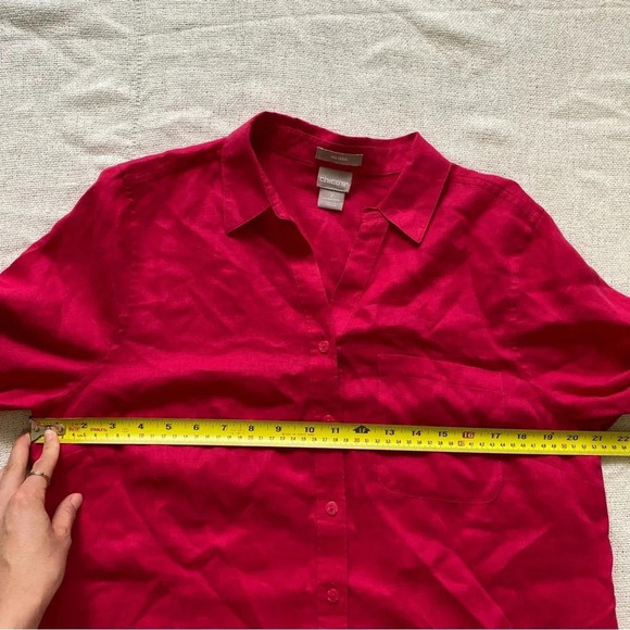 CHICO’S 100% Linen Dark Pink Button  Down Shirt Size 2 - Picture 10 of 12
